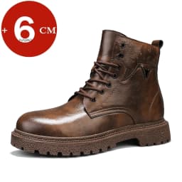 6cm Invisible Height Increasing Men Boots Leather Outdoor Autumn Winter Shoes Warm Non-Slip Comfortable Elevator Ankle Boots