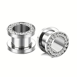 1 Pair Double Flare Stainless Steel Tunnel Specification Screw Gemstone Rhinestone Tunnel Plug Tensioner Jewelry 8G-5/8"