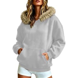 Women Fall And Winter Street Solid Color Hoodie With Pocket And Trimmed Hood Long Hoodie Tunic