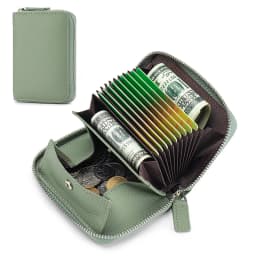 Genuine Leather Small Accordion Card Cases Holder For Women RFID Blocking Zipper Credit Card Wallet with Coin Pouch 2 Cash Slot