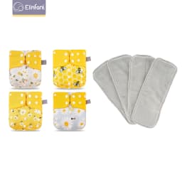 Elinfant 4 diapers with 4 absorbents gray mesh cloth inner one size baby for 3-15kg washable eco-friendly baby cloth diaper