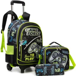 Bunnyfly Boys Rolling Backpack with Lunch Bag And Pencil Case - Wheeled Travel Trolley School Bag Stylish And Functional for Tra