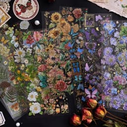 20 Sheets/pack Flowers Plants Letters PET Hot Stamping Gilding Stickers Journal Scrapbook Hand Ledger Decorative Material