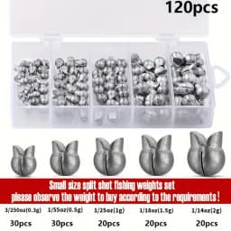 60/120pcs Fishing Weights Kit,Premium Split Shot Sinkers with 5 Versatile Sizes, Round Removable Design, Perfect for Freshwater