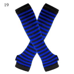 New Long Glove Arm Cover Classic Pink Black and White Striped Fingerless Elbow Gloves Warmer Knitted Wristband