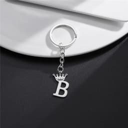 Unique DIY Crown Stainless Steel A-Z Letters Pendant Keychains for Men Women 26 Alphabet Car Key Ring Name Jewelry Keyrings Gift