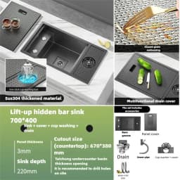 Cup Washer Hidden Bar Sinks With Lid MultifunctionalStainless Steel Kitchen Sink Single Slot Undermount Bowl