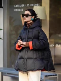 Winter Puff Hooded Patchwork Mid Length Down Jacket Women White Duck Down Fluffy Down Jackets Female Zipper Warm Parker Outwears