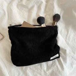 Solid Color Corduroy Makeup Pouch Cosmetic Bag Large Capacity Storage Bag Portable Wash Skincare Toiletry Bag Travel Organizer