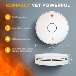 V-COME Smoke Detector with 10-Year Lithium Battery, Photoelectric Smoke Alarm, UL 217 Tested, CE UKCA EN 14604, VS02