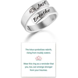 Just Breathe Ring for Women Adjustable Heart Ring Stainless Steel Spiral Wrap Healing Rings I F love you