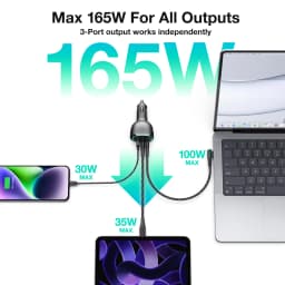 165W USB C Car Charger Adapter Super Fast Charging WOTOBEUS PD3.1 140W, PD3.0 100W PPS45W QC5 PD35W 30W for MacBook Pro 16" S22