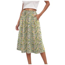 Summer Long Maxi Skirt Women's Elegant Mini Floral Pleated Skirts High Waist A Line Below Knee Casual Skirts With Pockets