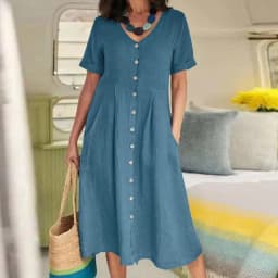 Women New Loose Boho Button Pockets Vintage Ruffles Befree Summer Elegant Party Dress Summer Party Maxi Dresses