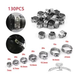 304 Stainless Steel Single Ear Stepless Hose Clamps Assortment Kit Water Pipe Sealing Clips with 1PC Professional Clamp Pliers