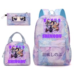Kochou Shinobu Print School Backpack Set with Lunch Bag Pencil Case for Girls Kids Student Bookbag