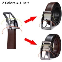 1Pcs Men's Genuine Leather Reversible Belt Rotated Buckle Two In One Big And Tall