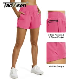 TACVASEN Womens High Waisted Running Shorts Quick Dry Workout Shorts with Built-in Liner Zip Pockets Breathable Athletic Shorts