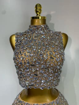 High Quality Sparkling Rhinestone Sexy See Through Blackless Top Skirt Two Pieces Set Woman Luxury Birthday Evening Party Gowns