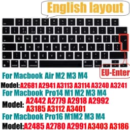 Keyboard Cover for MacBook M4 M3 M2 Pro/Max Chip MacBook Air 15.3"/13.6" A3240/A3241/A2941 Pro 14"/16" A2992/A2779/A2991/A2918