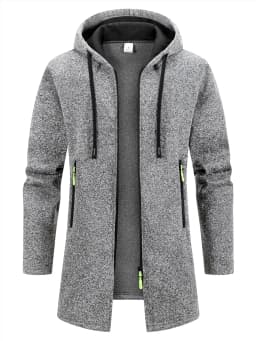 Men's Retro Zipper Jacket Mid Length Windbreaker Spring Autumn Winter Fleece Warm Jackets Fashion Casual Patchwork Yarn Coat