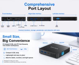 ERVPES Mini Pc B20E Windows 11 Pro 8GB RAM 128GB SSD Intel 6500Y Micro Desktop Computer Dual-Band Wifi Mini Pc