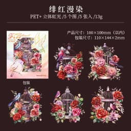 5 pcs Laser Bronzing birdcage PET Stickers aesthetic Decorative Scrapbooking Junk Journal Scrapbooking material
