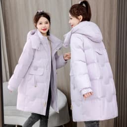 Thickened Black Gold down Cotton Jacket Women's Large Size Mid-Length Korean Style Loose Cotton Clothes Winter New Bread Coat