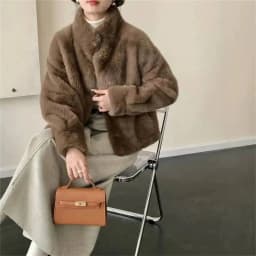 LANMREM Eco-friendly Mink Fur Windproof Stand Collar Faux Mink Coat For Women Warm Winter Thick Jackets With Pockets 2DB5167