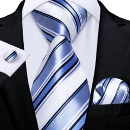 New Formal Ties Classic Blue Striped Necktie Handkerchief Cufflinks Gift For Men Wedding Tie Cravate Gravatas