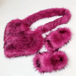 Luxury Fluffy Faux Fur Heart Shape Bag With Slippers For Women Raccoon Brown Teddy Bear Fox Fur Slides Heart Bag Sets Girls