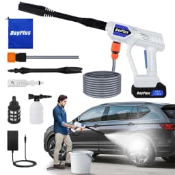21V Cordless Pressure Washer, Electric Cleaner, Battery-Powered Pressure Washer with Nozzle Foam Pot Filter Basket 5m Water Hose