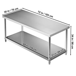 SucceBuy Stainless Steel Prep Table 550lbs Load Capacity Heavy Duty Metal Worktable with Adjustable Undershelf Workstation