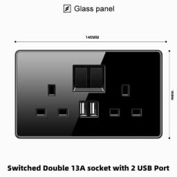 ELEGAN UK Socket Black 16A/20A/45A Full Glass Wall Switch USB type-c Tempered Crystal Panel Electrical Outlet Home Improvement