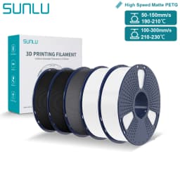 SUNLU High Speed Matte PETG Filament 1.75mm High Toughness Easy Print Fast 3D Printing Material Durable Smooth Finish 1KG Spool