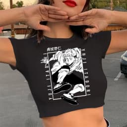 2000s Hip Hop Crop Top  Tshirt Manga Japanese Anime Jujutsu Kaisen T Shirt Gojo Satoru Tops Yuji Itadori Cropped Tees T-shirt