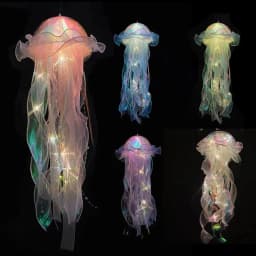 Jellyfish Colorful Nightlight Button Battery Hanging Ceiling Lantern with Ribbon&Bead LED Bulbs for Children Bedroom