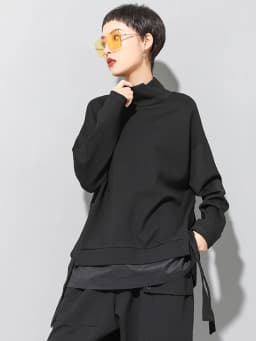 [EAM] Loose Fit Asymmetrical Big Size Sweatshirt New High Collar Long Sleeve Women Big Size Fashion Spring Autumn 2026 19A-a124