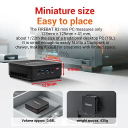 FIREBAT R3 Mini PC New AMD Ryzen 5 7430U 16GB LPDDR4 RAM 512GB SSD Wi-Fi 6 BT5.2 USB 3.0 Window11 Gaming Desktop Mini Computer