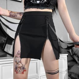 Goth Dark Gothic Split A-Line Skirts Double-Sided Zipper Slits 90s Streetwear Women Mall Gothic Dropped Mini Skirt Zip Edgy