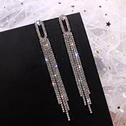 Shiny Crystal Zircon Long Stud Earrings for Women Geometric Hanging Drop Tassel Earring Fashion Party Vintage Pendant Jewelry