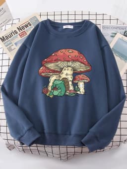 Cute Featuring A Mushroom House And A Frog Sweatshirt Woman Casual Oversize Hoody Warm All-match Hoodie simple S-XXL Tops Female