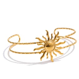 Yhpup Ocean Series Golden PVD Starfish Shell Sun Cuff Bracelet Open Wrist Jewelry Stainless Steel Bangle for Summer Holiday