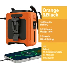 High Speed Waist Hanging Cooling Fan, USB Rechargeable 10000mAh Portable Personal Fan with 5 Levels for Outdoor & Travel