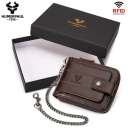 Real Natural Cow Leather Men Wallet RFID Multi-card Large Capacity Credit Card Holder Purse Casual Zip Storage Coin Pocket Bag