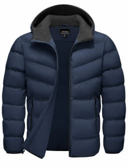 TACVASEN Mens Sherpa Lined Puffer Jacket Quilted Full-Zip Water Resistant Windproof OutShell Zippered Pockets Fleece Warm Coat