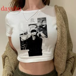 2000s Hip Hop Crop Top  Tshirt Manga Japanese Anime Jujutsu Kaisen T Shirt Gojo Satoru Tops Yuji Itadori Cropped Tees T-shirt