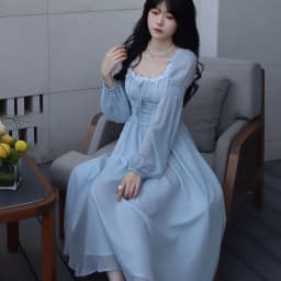 Elegant Square Collar Chiffo Dresses 2026 New Long Sleeve Dress for Women Y2k Early Autumn Slim Waist Vestidos De Mujer