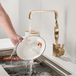 BAKALA Brush Gold Bathroom Basin Kitchen Faucet Hot Cold Wash Mixer Crane Tap 360 Rotation Sink Faucets Single Handle