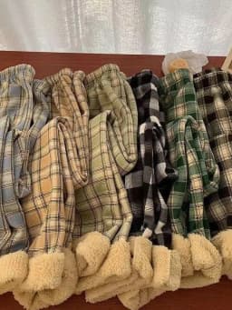 plus Size Plaid Pants Women's High Waist Straight Leg Fce Lined Casual Home Wear Polyester Fiber Elastic Band China Made